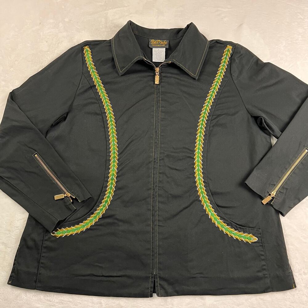 Bob Mackie Wearable Art Women's Black & Green Zip Up Dress Jacket Size Large